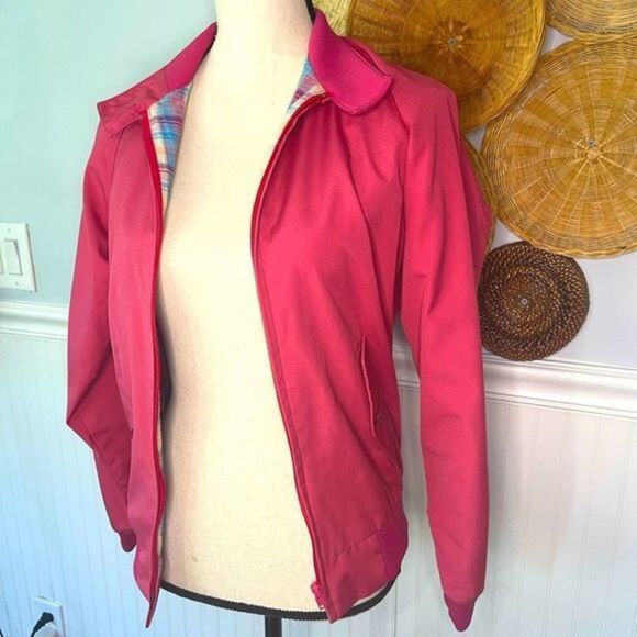 Vintage bomber jacket by Foxland in Pink with plaid shell inside - Picture 1 of 8